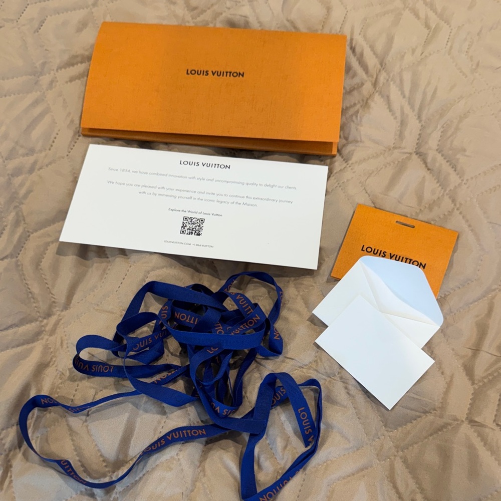 Louis Vuitton Orange Envelope with Blue Branded Ribbon and Cards